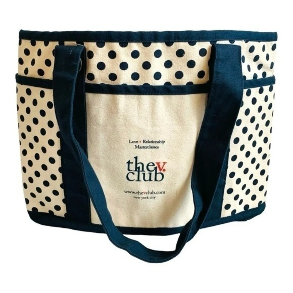 Blue White Polka Dot Cotton Tote Bag Shopping Travel Beach Shoulder Handbag
